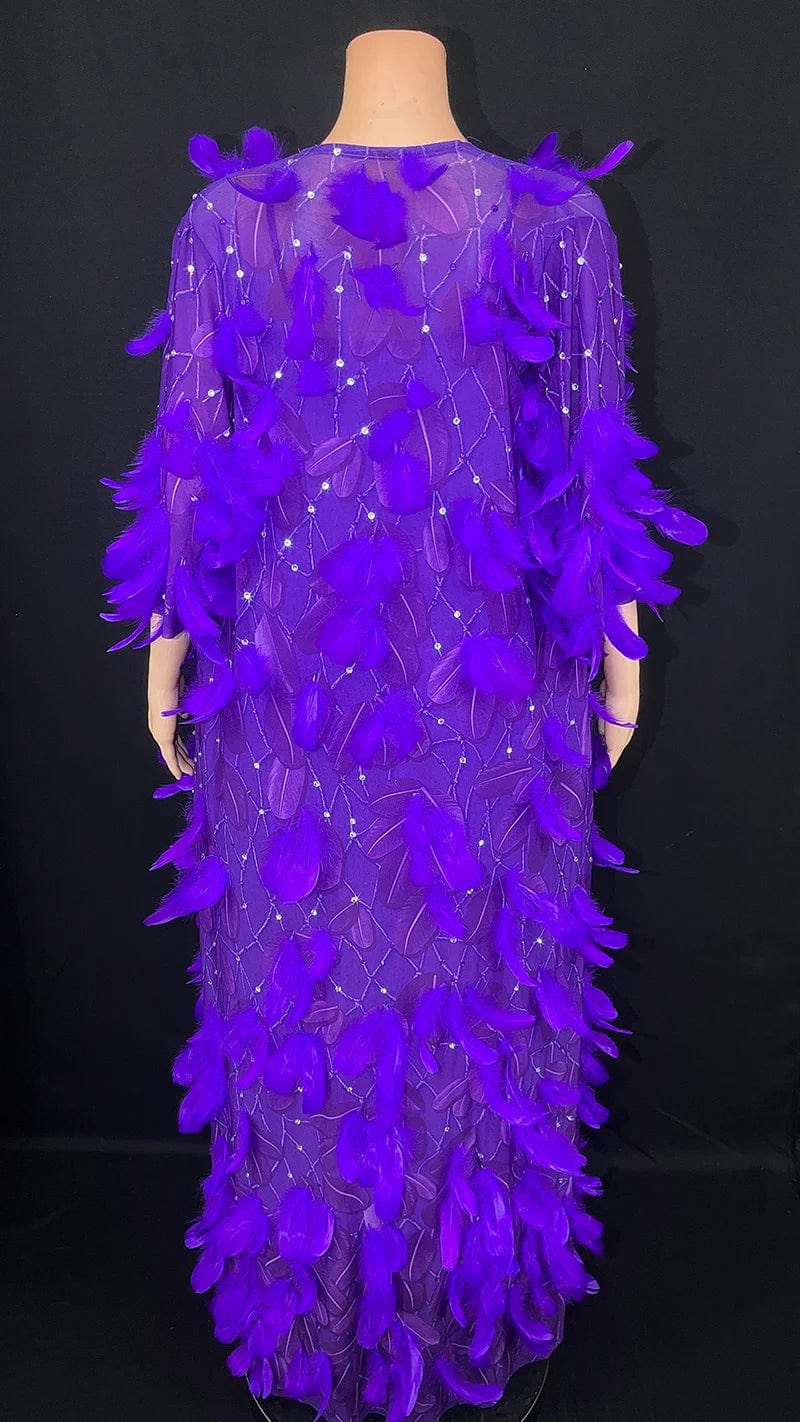 NOVANCE 2024 purple feather sexy mini shiny diamonds elegant evening dress with cape women sling plus size clothes for evening