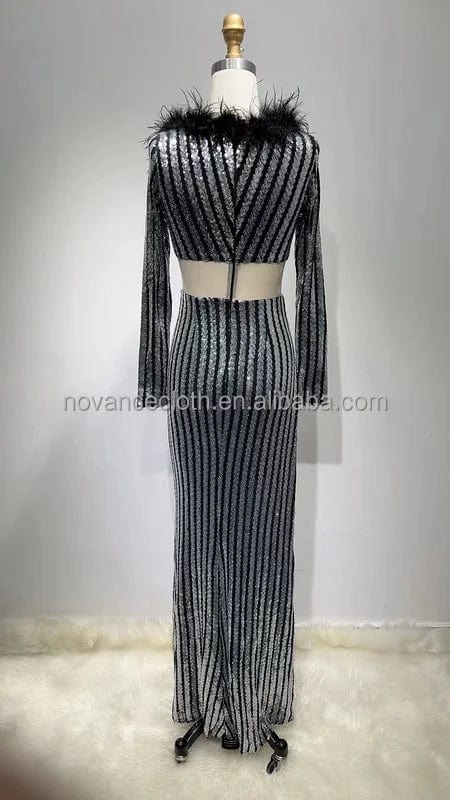 Novance womens clothing new arrivals 2 piece set slit wedding evening dresses 2022 sequined feather tropical vestidos de verano
