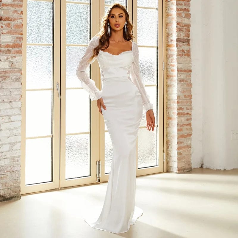 NOVANCE XJ157 Mesh sleeve Gauze waist white dresses long elegant wedding dress bridal gowns women boutique dress clothing