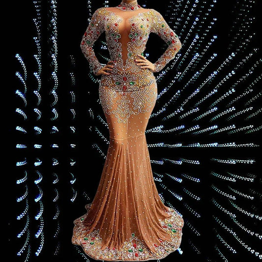 NOVANCE Y1752 womens fashion stylish clothing Elegant Brown Dazzling Jewel Fishtail wedding dress princess frock for black women