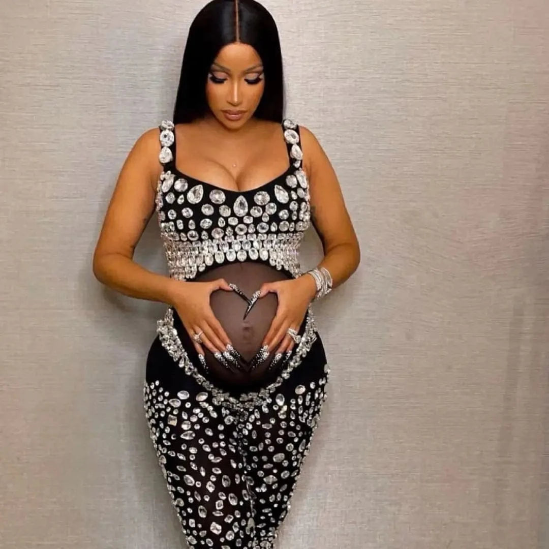 NOVANCE Y2141-B 2022 Womens Trends Star Style Black Glitter Diamond Maternity Clothes Lingerie Bodysuits Sexy for Fashion Mom