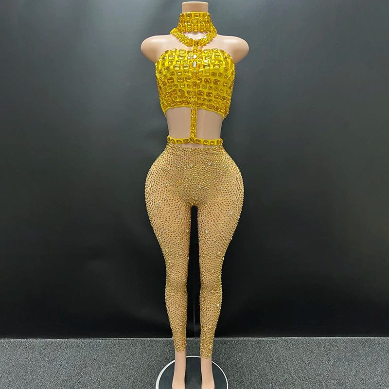 NOVANCE Y3745-D trending dress 2024 new arrival sexy suits for ladies rhinestone strapless crop top  mesh pants for casual