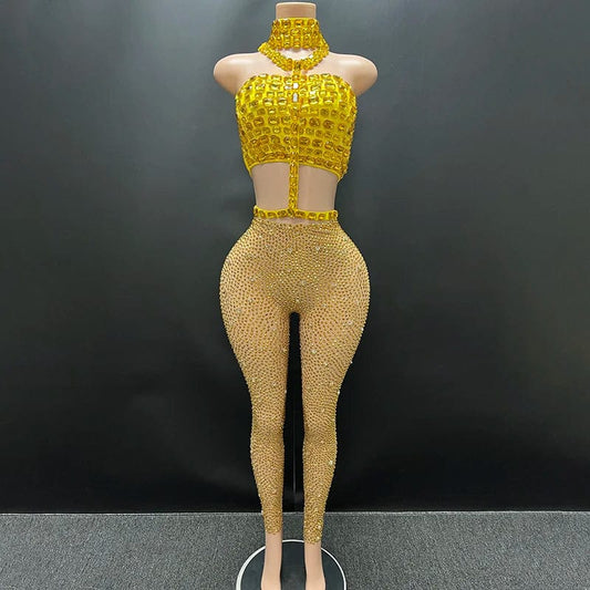 NOVANCE Y3745-D trending dress 2024 new arrival sexy suits for ladies rhinestone strapless crop top  mesh pants for casual