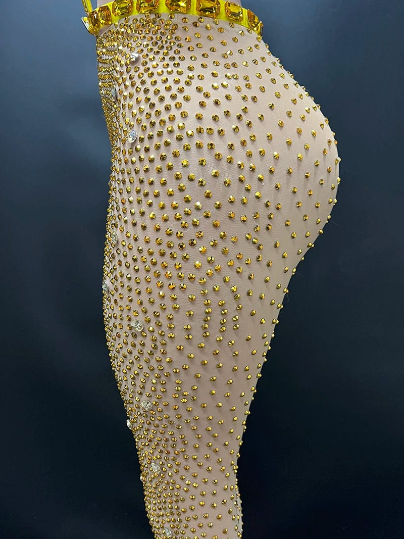 NOVANCE Y3745-D trending dress 2024 new arrival sexy suits for ladies rhinestone strapless crop top  mesh pants for casual