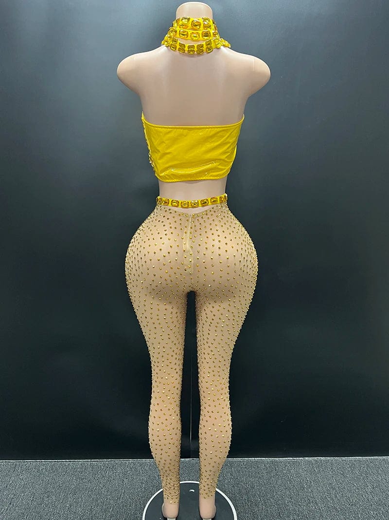 NOVANCE Y3745-D trending dress 2024 new arrival sexy suits for ladies rhinestone strapless crop top  mesh pants for casual