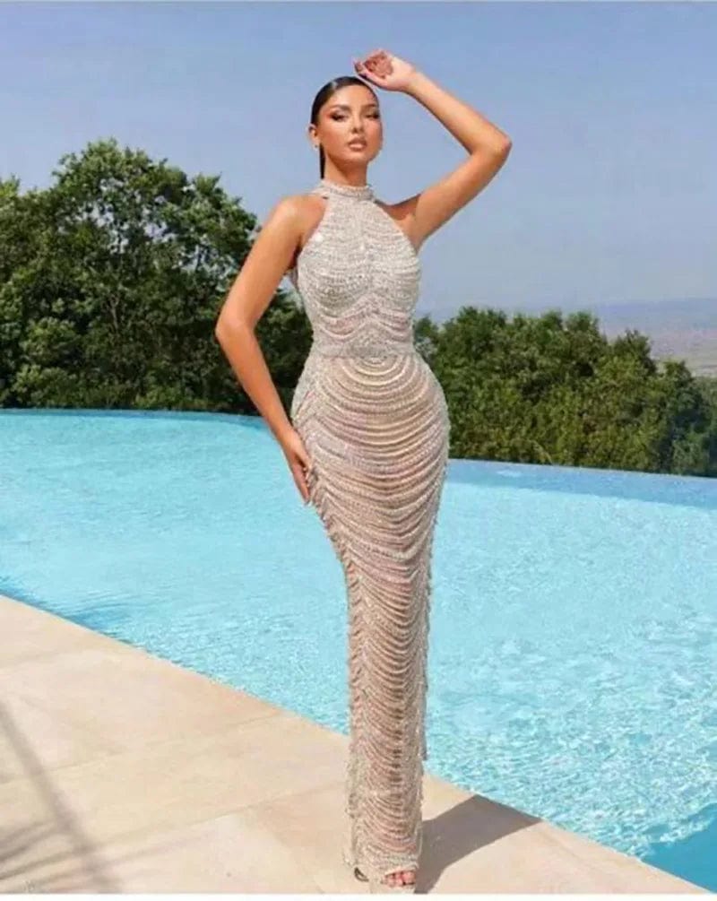 NOVANCE Y3766 top selling products 2024 new arrival ball gown prom dress halter pearl dresses women lady elegant for party
