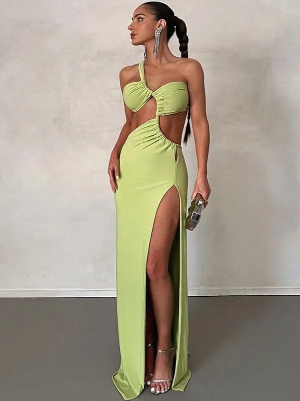 Oblique Shoulder Celebrity Style Split Dress modest evening dress women casual bodycon dresses for 2024