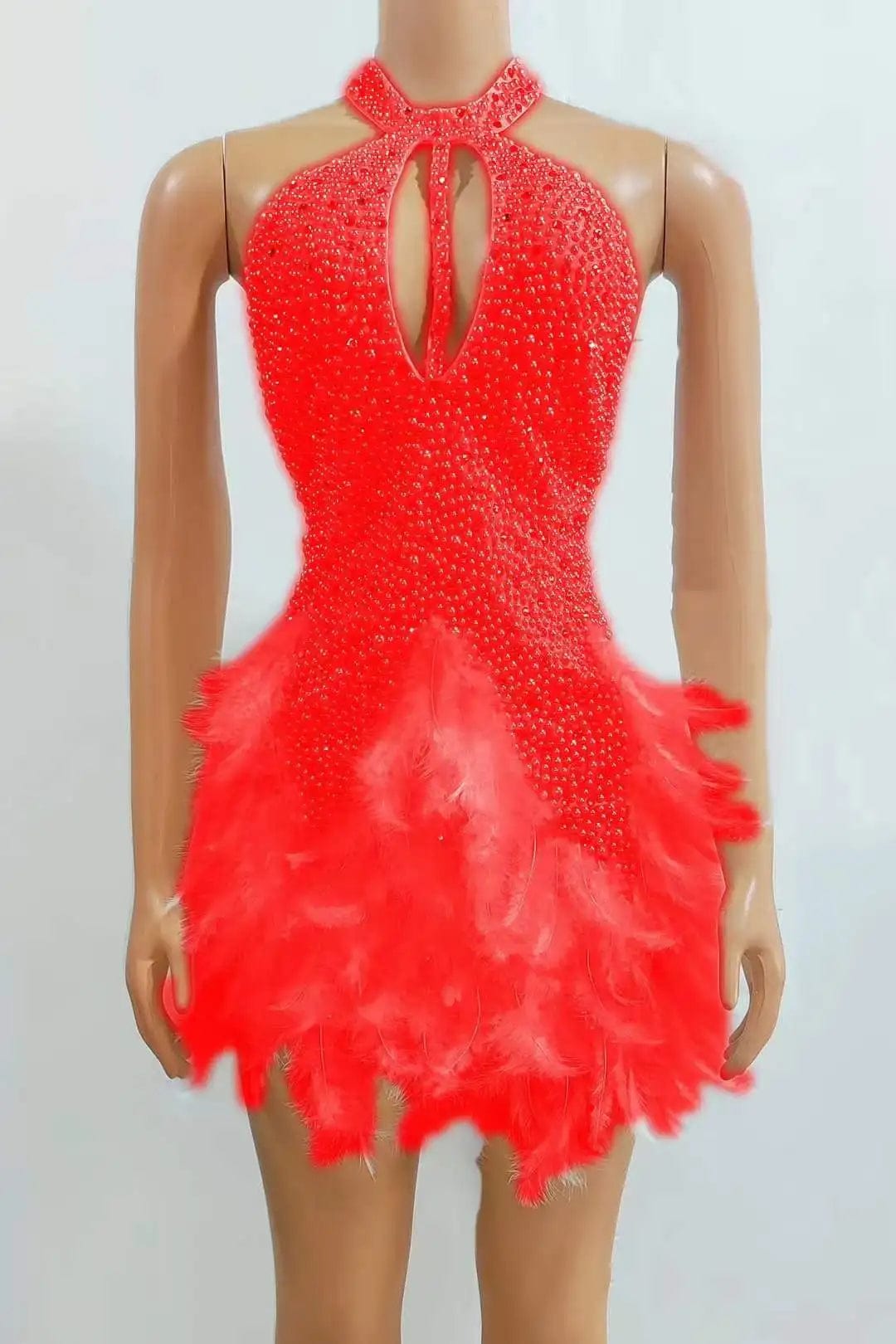 Ocstrade 2024 New Arrivals Halter Hollow Out Sexy Pearls Prom Dress Elegant Night Performance Dress With Feather For Party