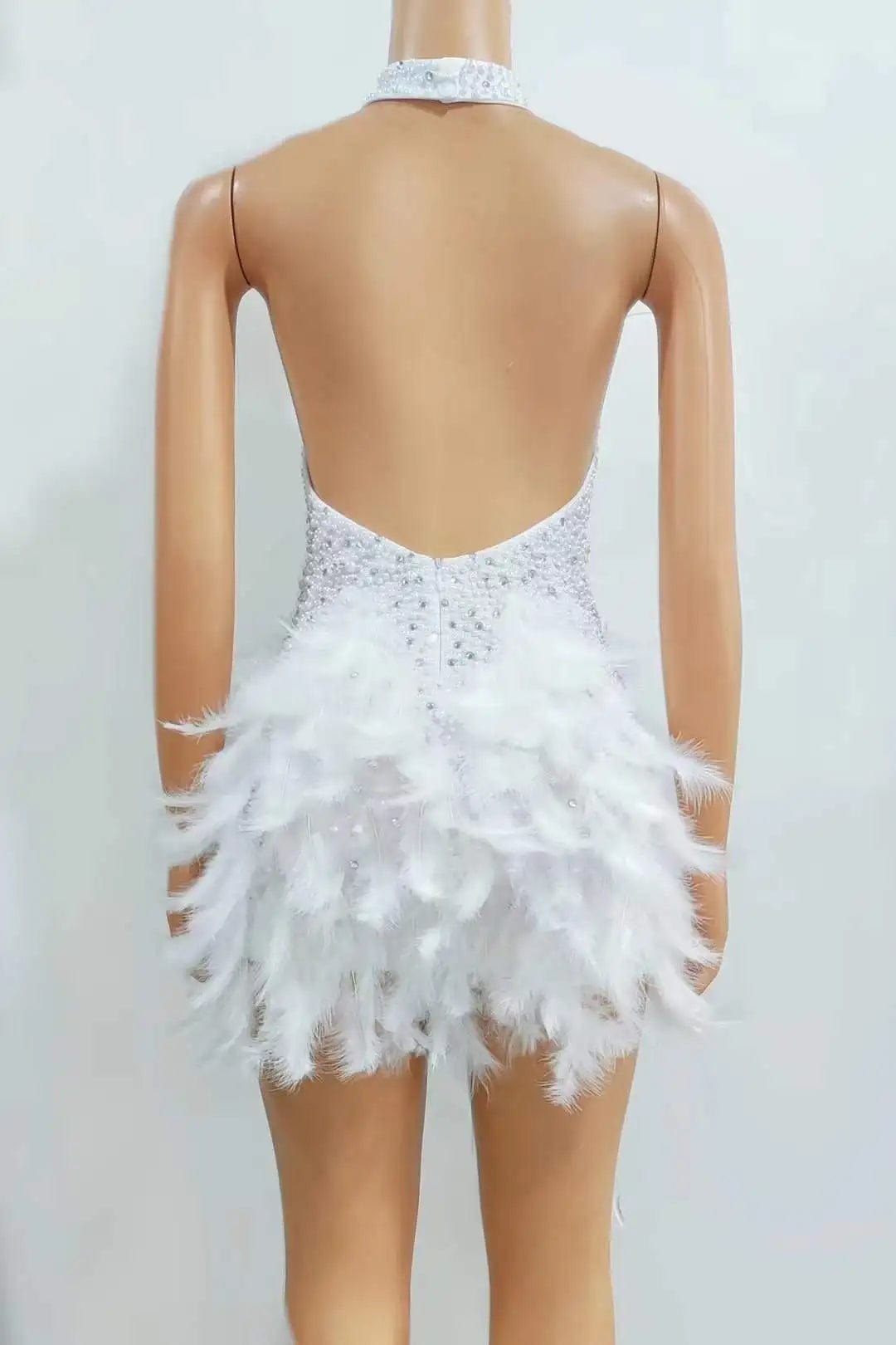 Ocstrade 2024 New Arrivals Halter Hollow Out Sexy Pearls Prom Dress Elegant Night Performance Dress With Feather For Party