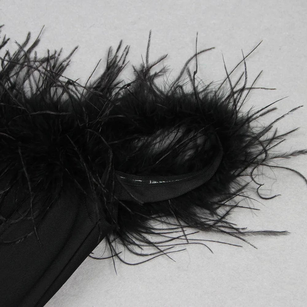 Ocstrade  Black Feather Off The Order Two Piece Bandage Dress Set Black Bodycon Bandage Midi Skirt And Top Set For Women Vestido