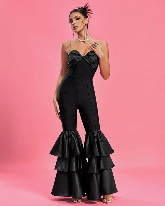 Ocstrade Fashion Ladies Winter Clothing Puffy Pant Foot Bandage Jumpsuit Customize  Backless Zipper Black Flare Jumpsuit Women