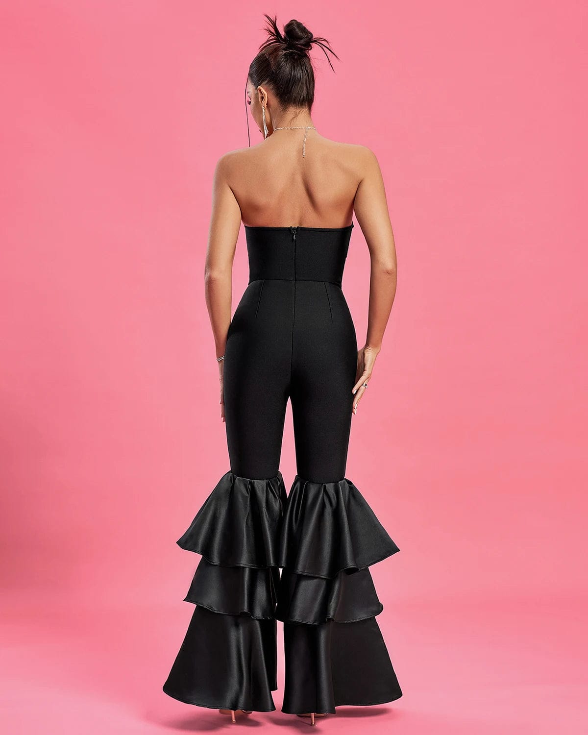 Ocstrade Fashion Ladies Winter Clothing Puffy Pant Foot Bandage Jumpsuit Customize  Backless Zipper Black Flare Jumpsuit Women