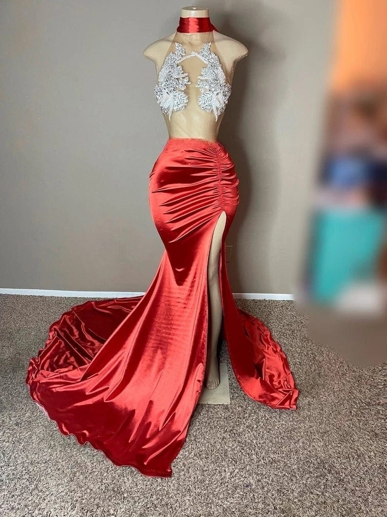 Ocstrade Glittery Custom Plus Size Prom Dresses For Women Elegant Backless Lace Up Rhinestone Split Women Prom Evening Dress