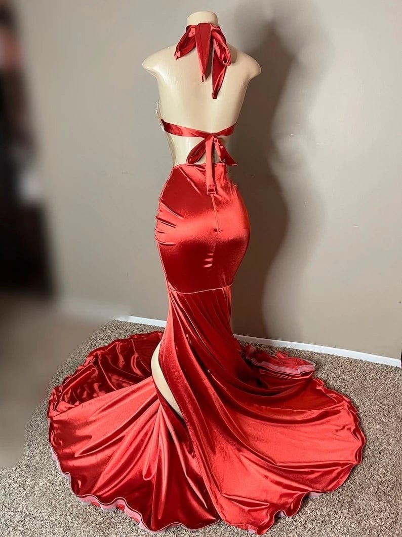 Ocstrade Glittery Custom Plus Size Prom Dresses For Women Elegant Backless Lace Up Rhinestone Split Women Prom Evening Dress