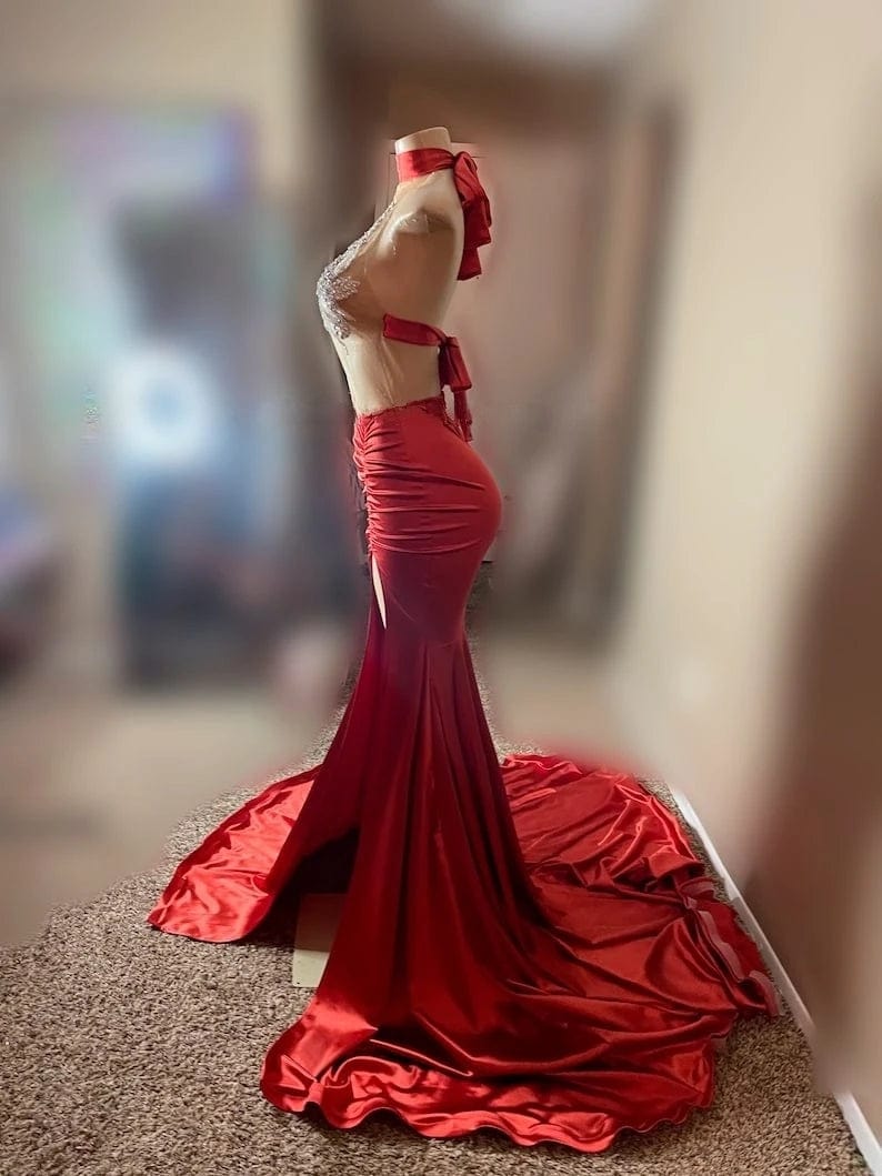 Ocstrade Glittery Custom Plus Size Prom Dresses For Women Elegant Backless Lace Up Rhinestone Split Women Prom Evening Dress