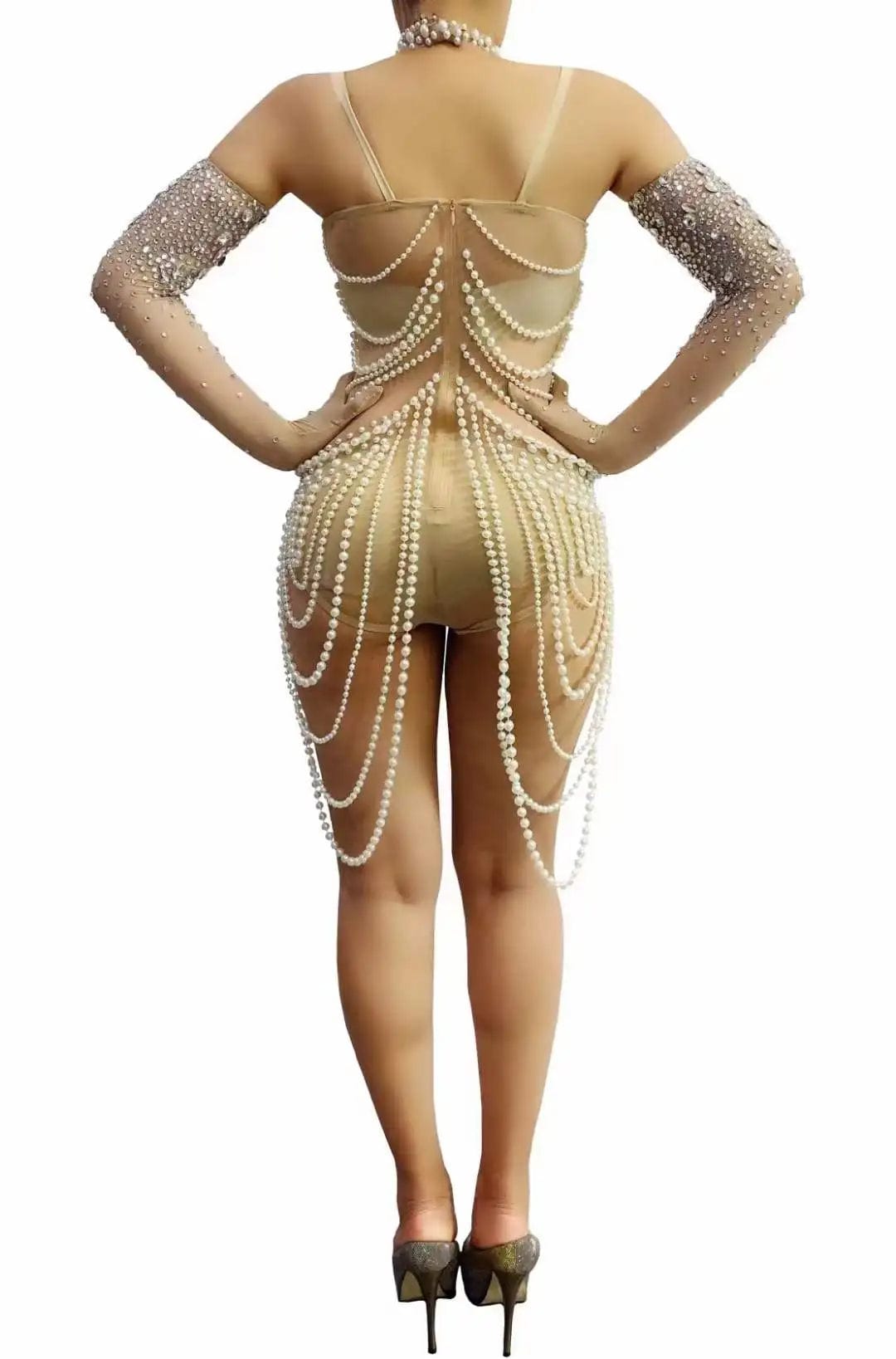 Ocstrade Latest Design Spaghetti Strap Diamond Bead String Clothing Pearl Sexy Slim Fit Ladies Stage Performance Bodysuits