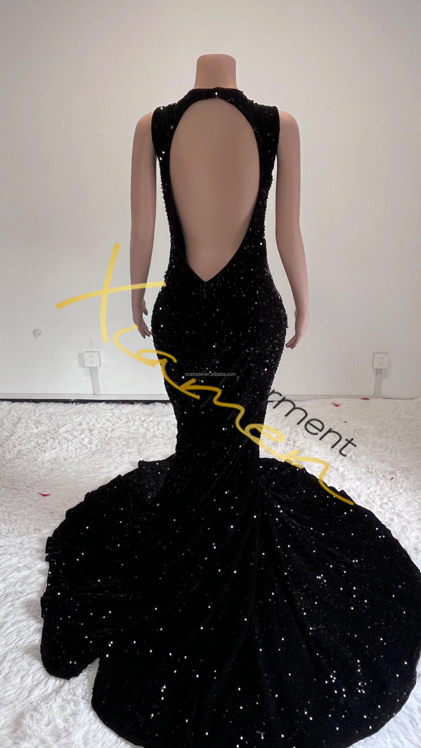 Ocstrade Summer Boutique Clothing Backless Black Sequin Maxi Dresses Beaded Rhinestone Women's Long Gown Evening Dresses 2024