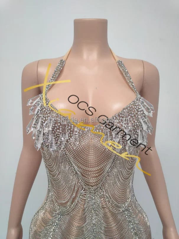 Ocstrade Vestido Luxury Rhinestone Halter Women'S Evening Dress 2025 High Quality Long Gown Evening Dress Silver Floor-Length