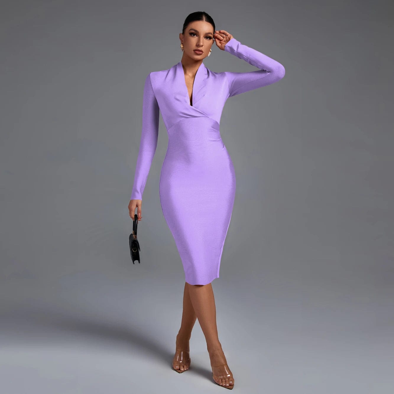 Ocstrade Vestidos Fall Winter Women Long Sleeve Low V Neck Elegant Maxi Bodycon Wedding Evening Bandage Dresses Modern Dress