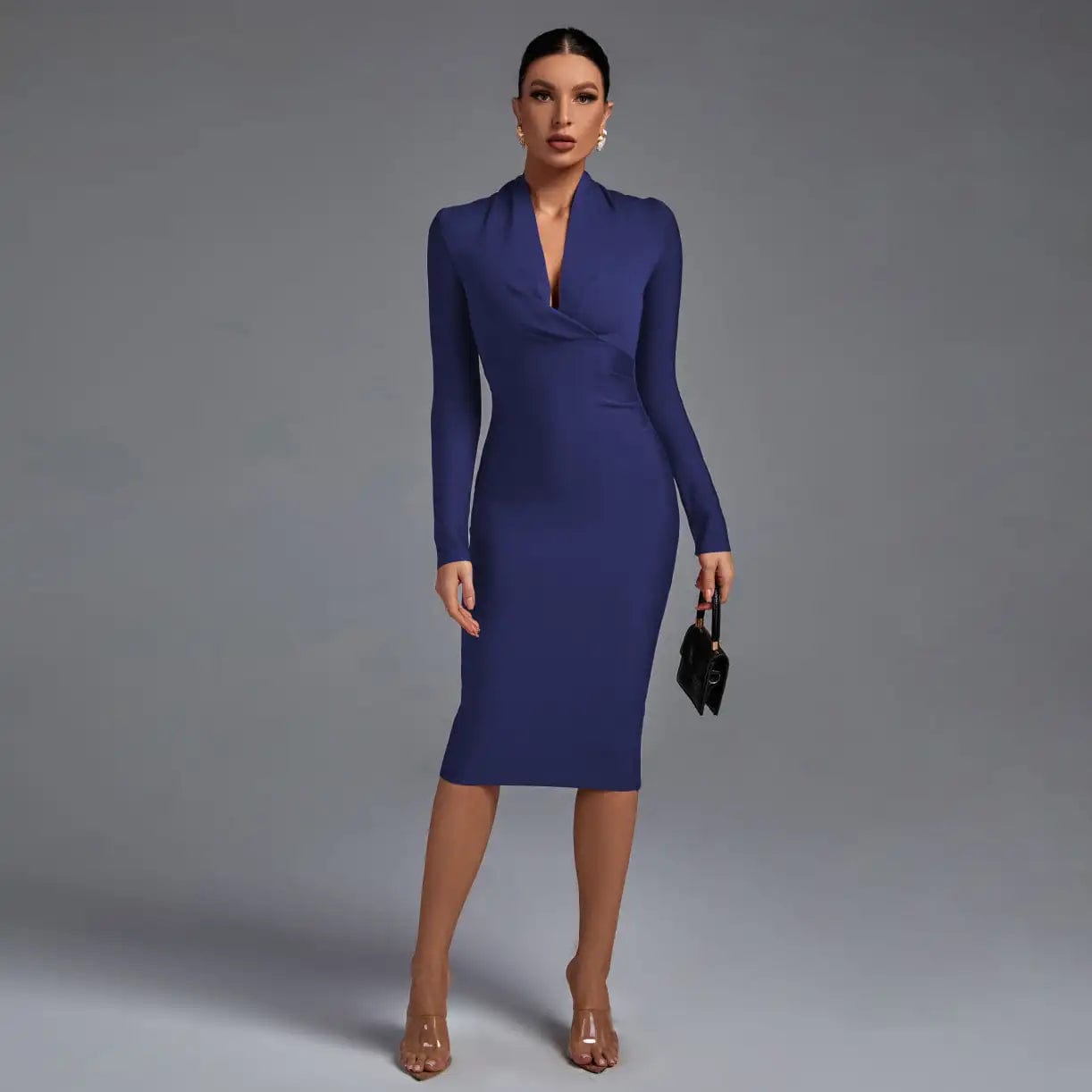 Ocstrade Vestidos Fall Winter Women Long Sleeve Low V Neck Elegant Maxi Bodycon Wedding Evening Bandage Dresses Modern Dress