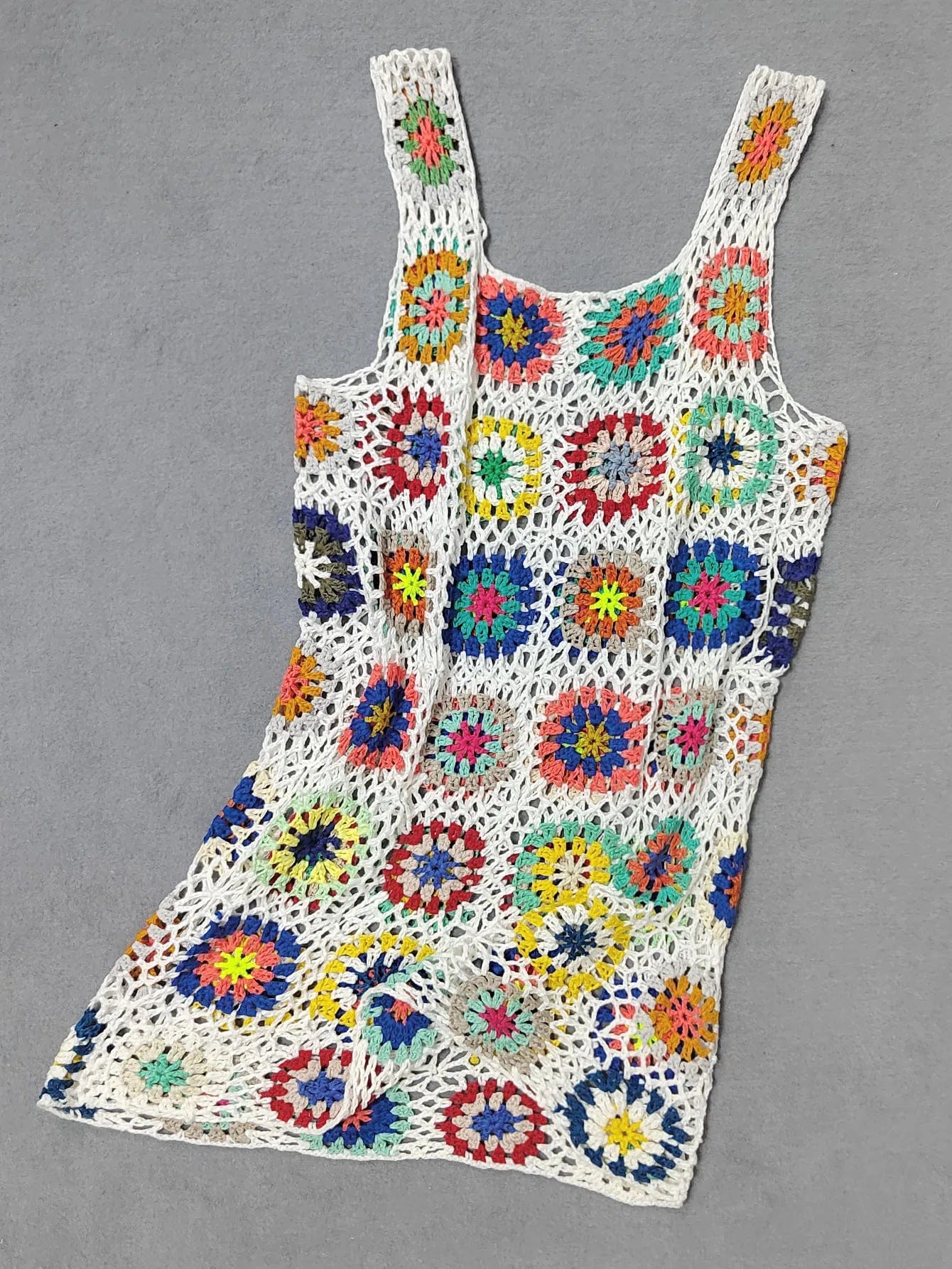Oem Coverups Women Beachwear Flower Bohemian Beach Cover Ups Loose Knit Crochet Cover Up Swimwear Beach Dress 2024 Vocation