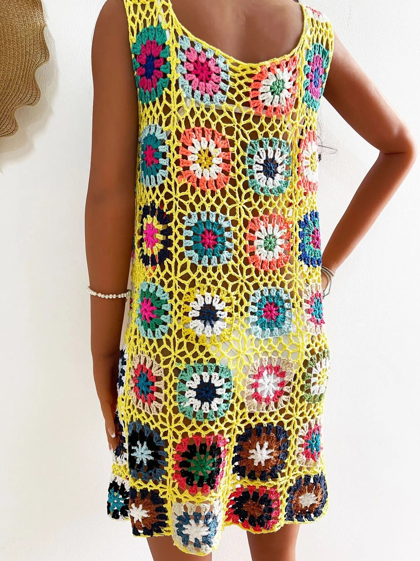 Oem Coverups Women Beachwear Flower Bohemian Beach Cover Ups Loose Knit Crochet Cover Up Swimwear Beach Dress 2024 Vocation