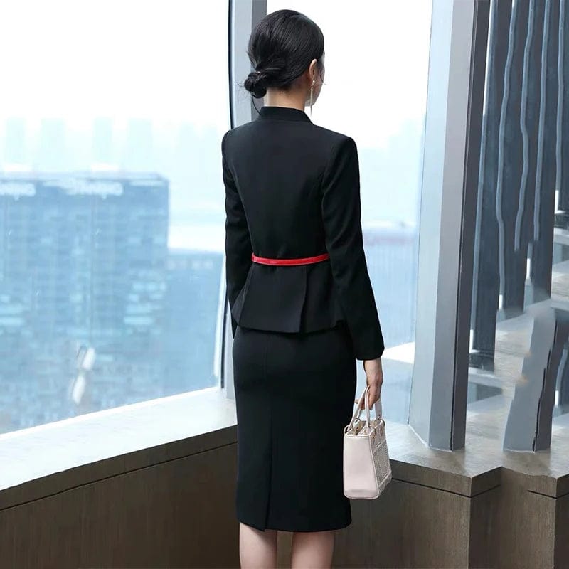 OEM High Quality Beige Two-Piece Set Office Lady Skirt Suit Uniform Design for Women Business Formal Work Wear