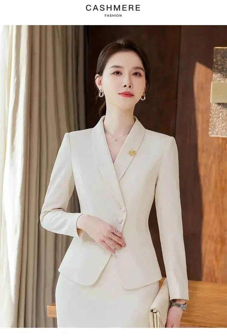 Office Business Women's Suit Pants Two-piece Set 2024 New Spring Autumn Long Sleeve Heart Button Jacket Slim Trousers Skirts