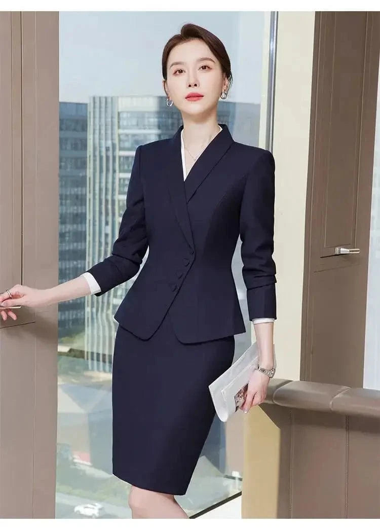 Office Business Women's Suit Pants Two-piece Set 2024 New Spring Autumn Long Sleeve Heart Button Jacket Slim Trousers Skirts
