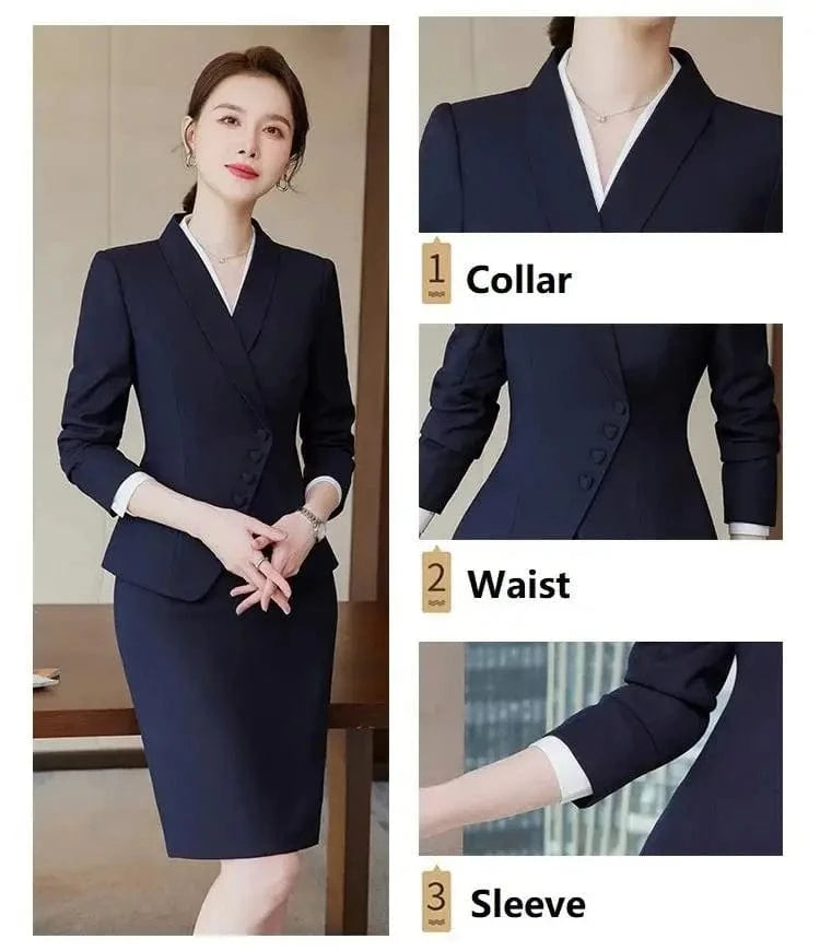 Office Business Women's Suit Pants Two-piece Set 2024 New Spring Autumn Long Sleeve Heart Button Jacket Slim Trousers Skirts
