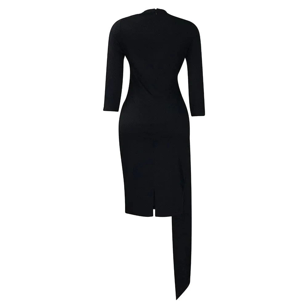 Office Dresses for Woman 2024 New Skew Collar Full Sleeve Sashes Sheath Package Hips Mid Calf Professional Business Work Dress