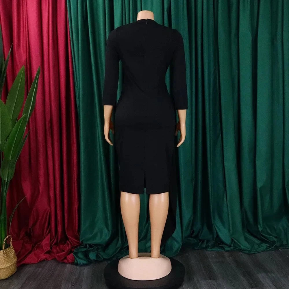 Office Dresses for Woman 2024 New Skew Collar Full Sleeve Sashes Sheath Package Hips Mid Calf Professional Business Work Dress