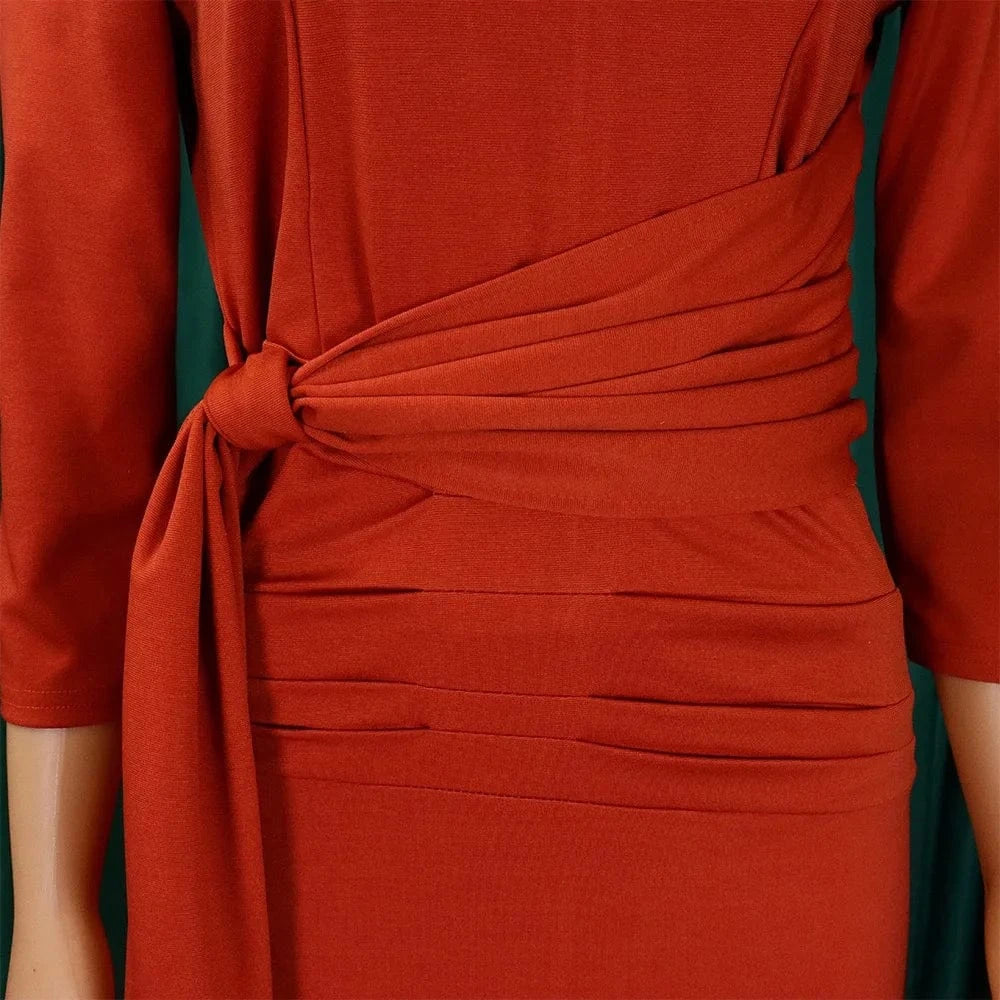 Office Dresses for Woman 2024 New Skew Collar Full Sleeve Sashes Sheath Package Hips Mid Calf Professional Business Work Dress