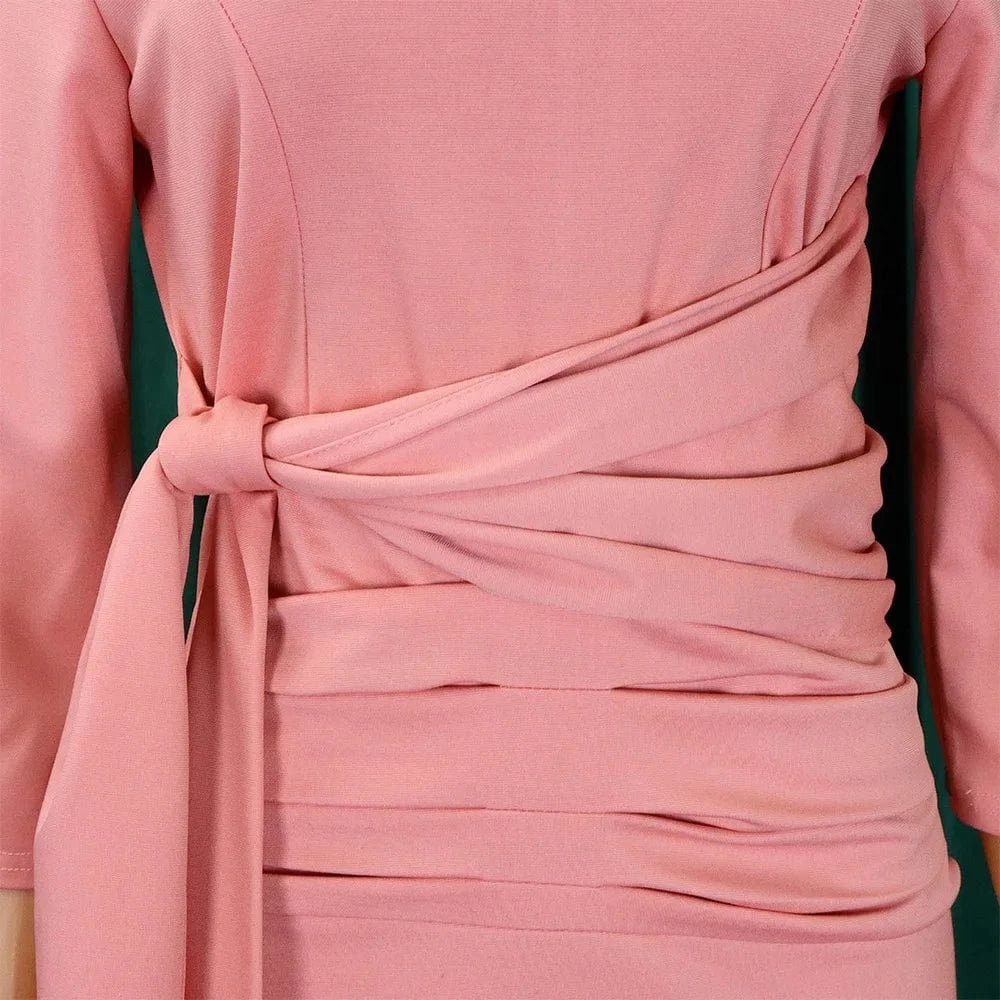 Office Dresses for Woman 2024 New Skew Collar Full Sleeve Sashes Sheath Package Hips Mid Calf Professional Business Work Dress