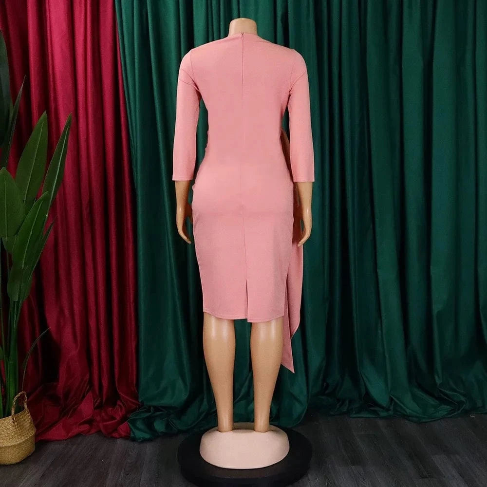 Office Dresses for Woman 2024 New Skew Collar Full Sleeve Sashes Sheath Package Hips Mid Calf Professional Business Work Dress