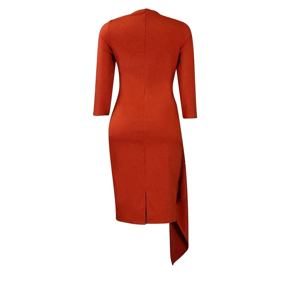 Office Dresses for Woman 2024 New Skew Collar Full Sleeve Sashes Sheath Package Hips Mid Calf Professional Business Work Dress