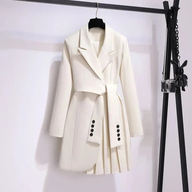 Office Lady / L / Apricot RedPeony Women's Elegant Fashion Solid Party Vestidos Office Lady Casual Button Belt Mini Dresses 2025 Spring Slim Blazer Dress