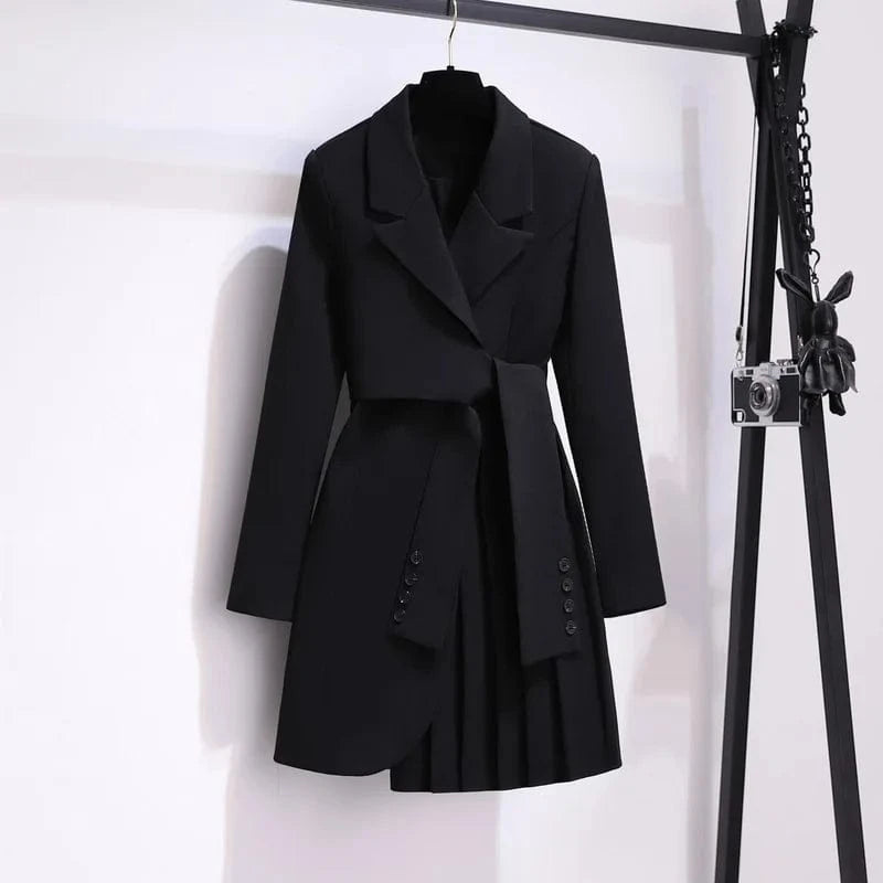 Office Lady / L / Black RedPeony Women's Elegant Fashion Solid Party Vestidos Office Lady Casual Button Belt Mini Dresses 2025 Spring Slim Blazer Dress