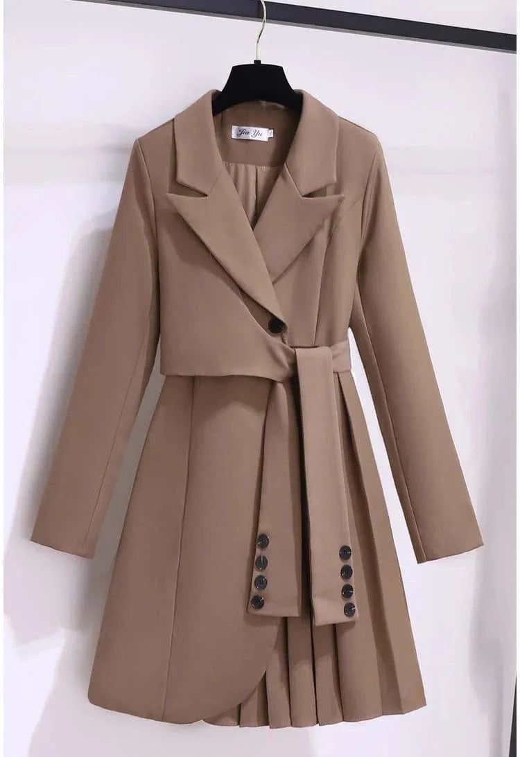 Office Lady / S / Khaki RedPeony Women's Elegant Fashion Solid Party Vestidos Office Lady Casual Button Belt Mini Dresses 2025 Spring Slim Blazer Dress