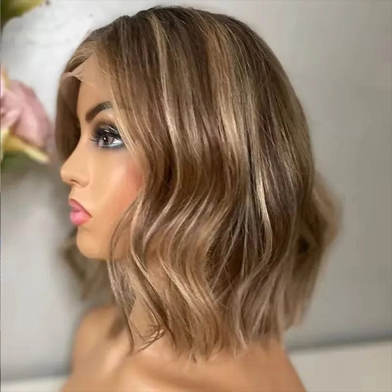 Ombre Ash Blonde Color Lace Front Wig Cuticle Aligned Human Hair Short Bob Wave Wigs For Woman Pre Plucked Hair line