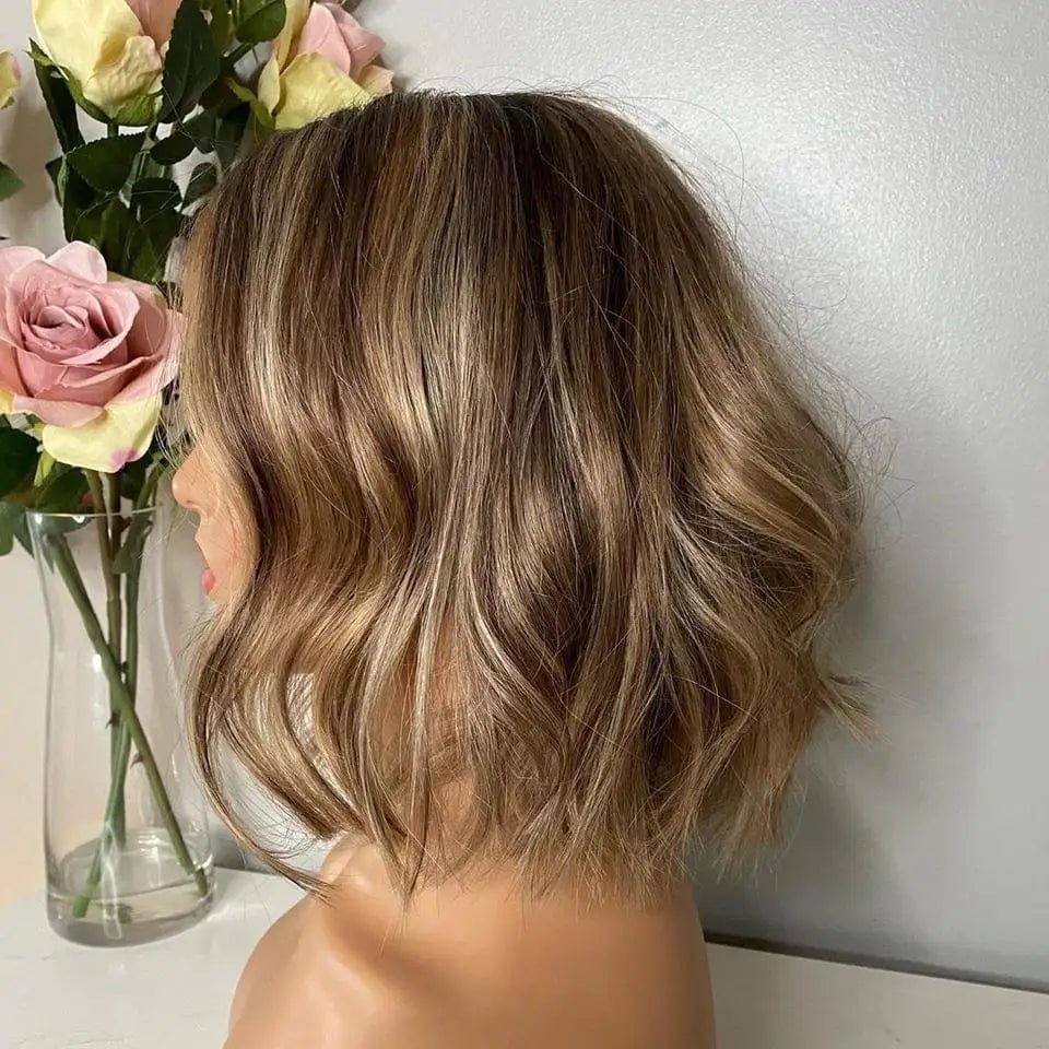 Ombre Ash Blonde Color Lace Front Wig Cuticle Aligned Human Hair Short Bob Wave Wigs For Woman Pre Plucked Hair line