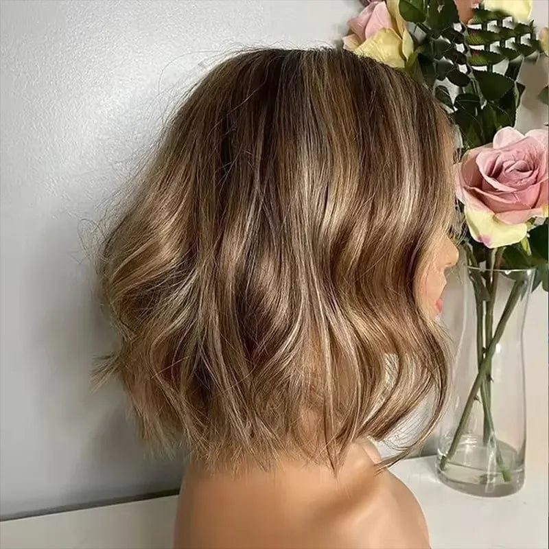 Ombre Ash Blonde Color Lace Front Wig Cuticle Aligned Human Hair Short Bob Wave Wigs For Woman Pre Plucked Hair line