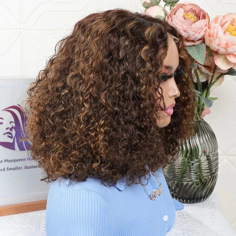 ombre curly bob / 12 Inches Verified Hair Supplier 99j Color 12aPeruvian Double Drawn Funmi Hair No Lace Full Head Wig Pure Human Hair Short Bob with Fringe