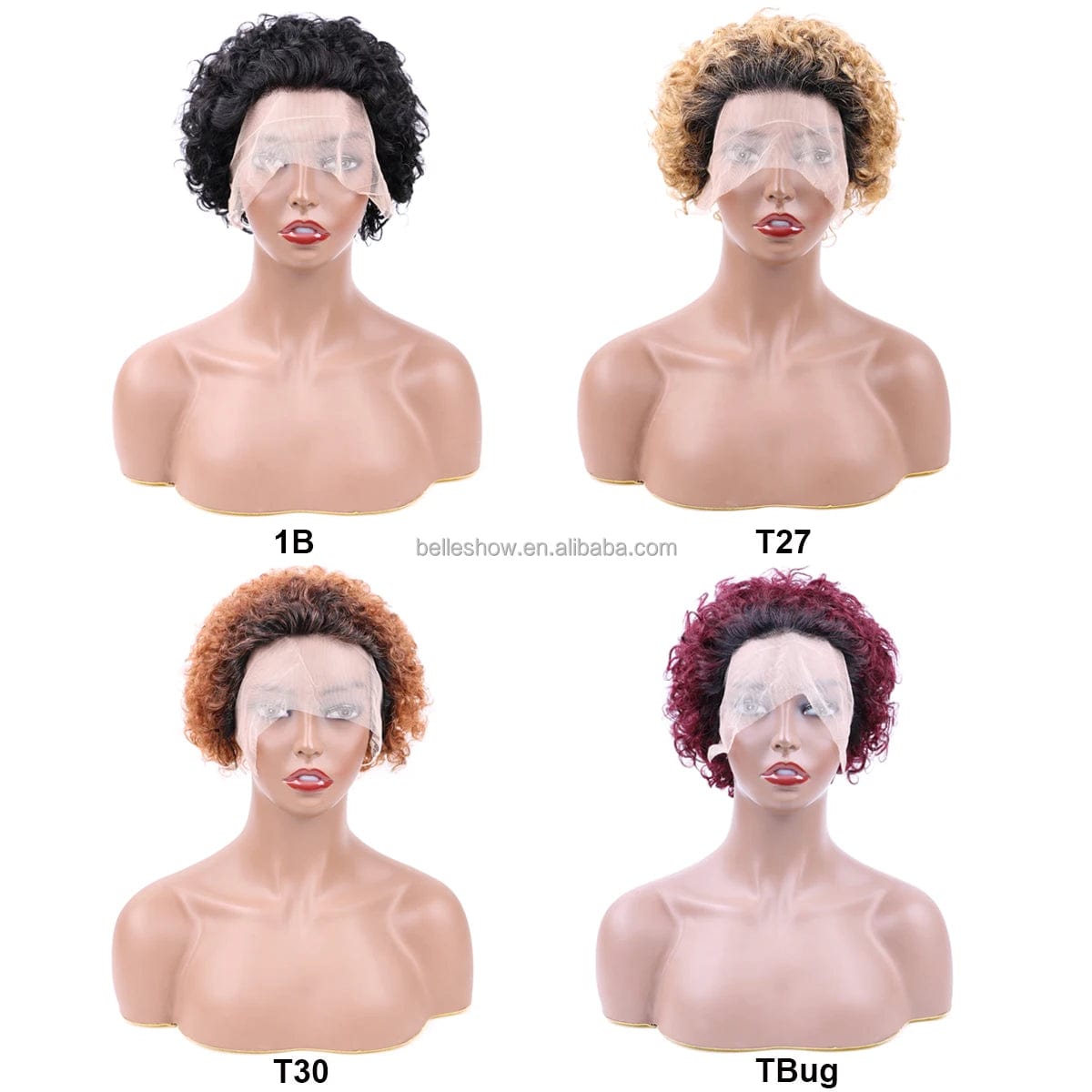 Ombre Honey Blonde Pixie Cut Bob Human Hair Wigs Short Kinky Curly Colored Pre Plucked Woman Lace Front Bob 13x1