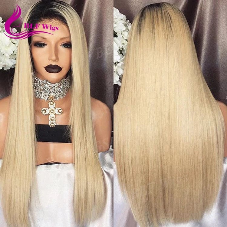 Ombre Two Tone 1b 613 Lace Front Wig Silky Straight Full Lace Human Hair Wig with Baby Hair