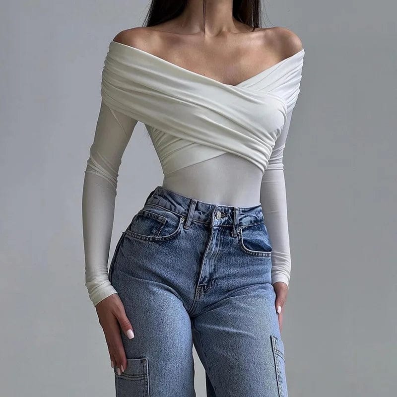 one piece long sleeve jumpsuit Collarless bodysuit blouse top for women 2024 spring summer