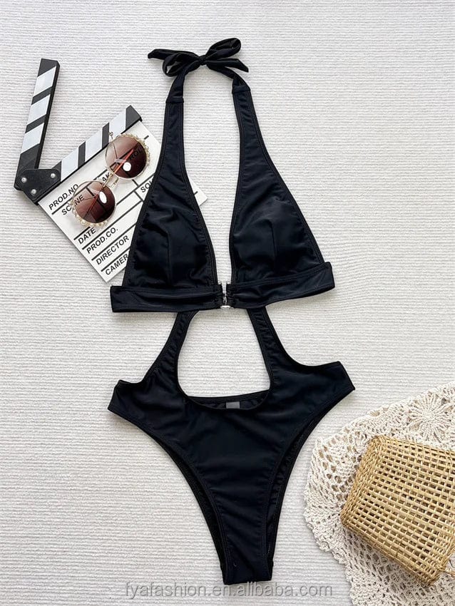 One Piece String Swimwear Hot Girls Sexy Black Hollow Out String Bikini Micro Thong Monokini For Women 2025