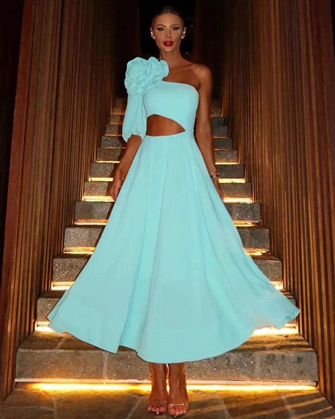 One Shoulder Pink Midi Elegant Womens's Dresses 2024 Party Vacation Streetwear Evening Casual Clothing