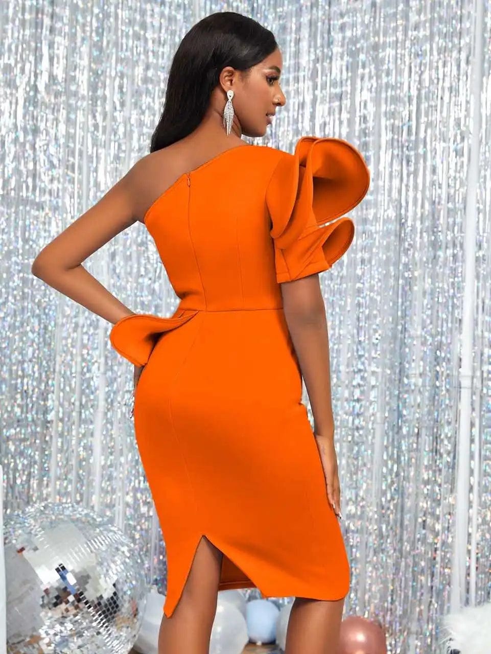 One Shoulder Ruffles High Waist Peplum Manufacture Pencil Evening Dresses