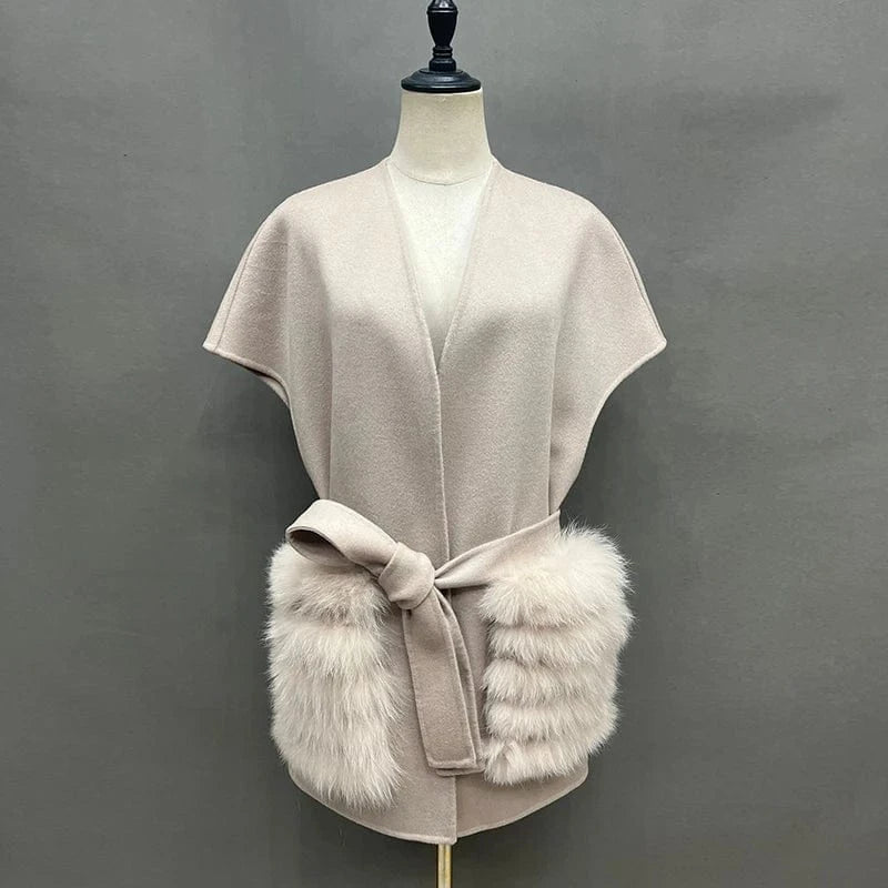 One Size(Bust 114cm) / As Picture New Coming Fur Pockets Women 100% Wool Soft Vest Cashmere Waistcoat